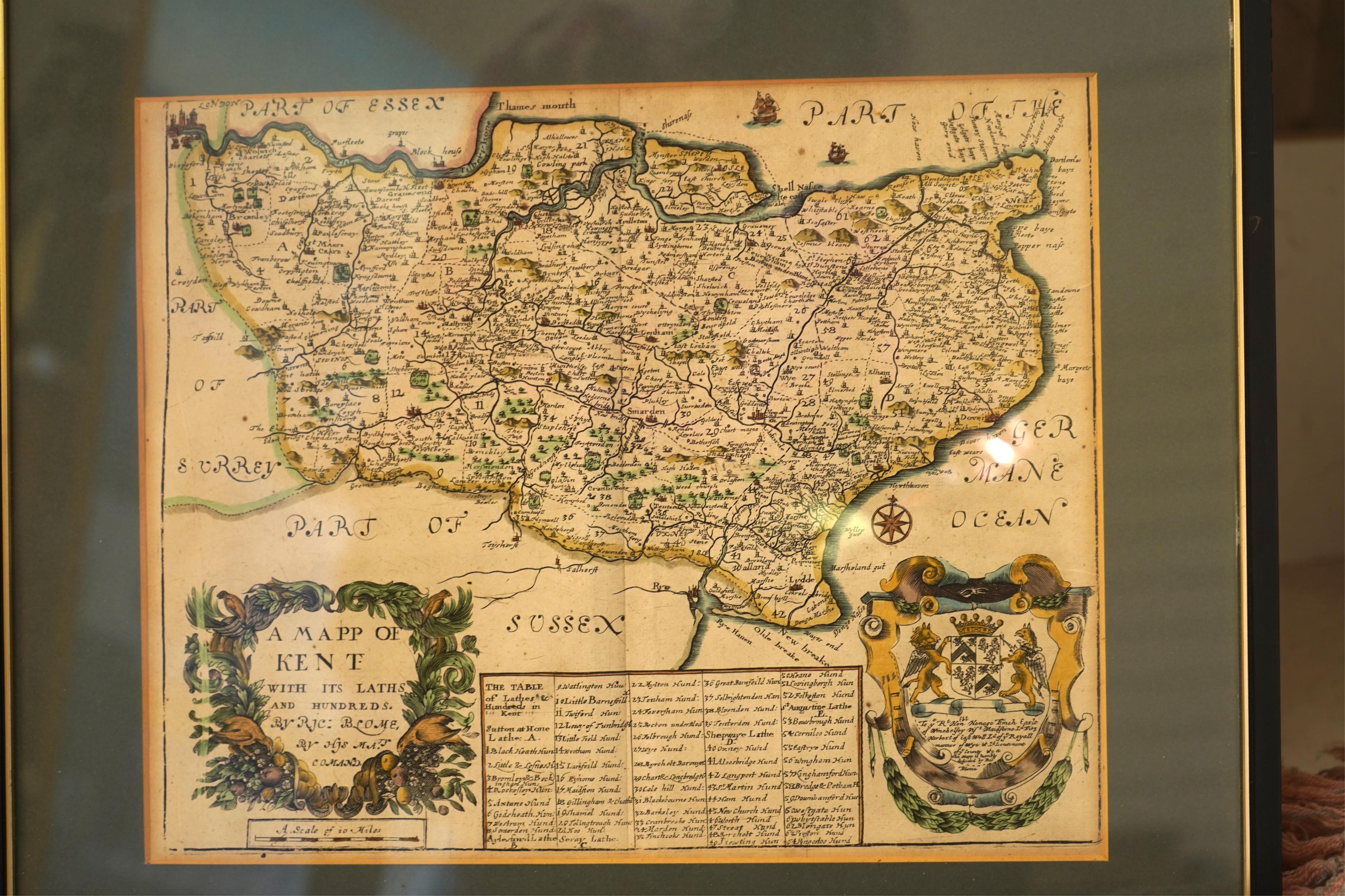A collection of maps, mostly Kent and Rye harbour to include: Emmanuel Bowen, an accurate map of the County of Kent divided into its lathes, printed for Laurie and Whittle, London, one by Leslie C Benenson and one by Ric
